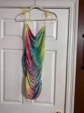 Black Bead Multicolor Pastel Eyelet Slip Dress